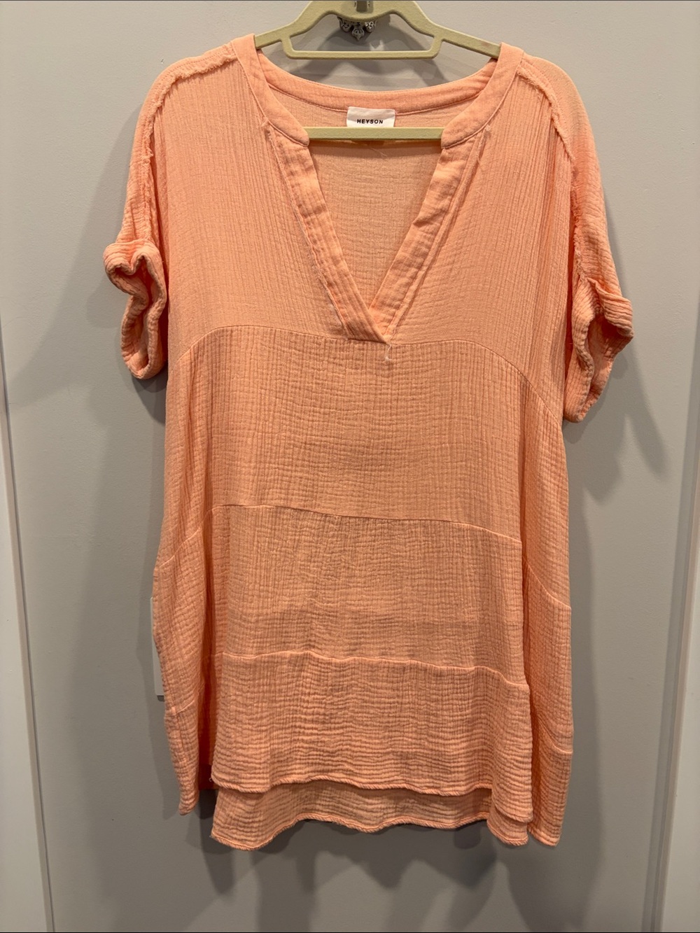Women’s Peach Gauze V-Neck Mini Dress
